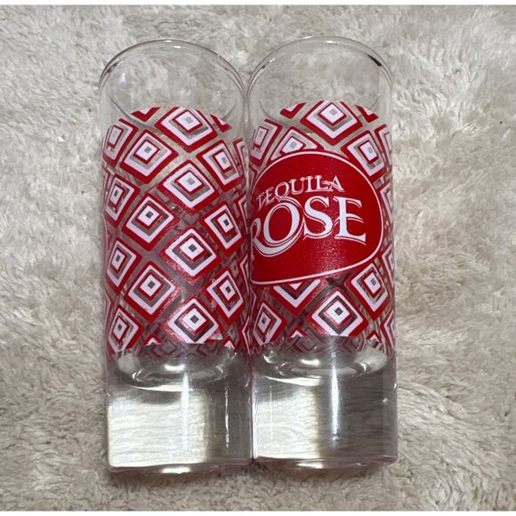 Tequila Rose Shot Glasses With Red Geometric Diamond Pattern Set Of 2 - Picture 4 of 7